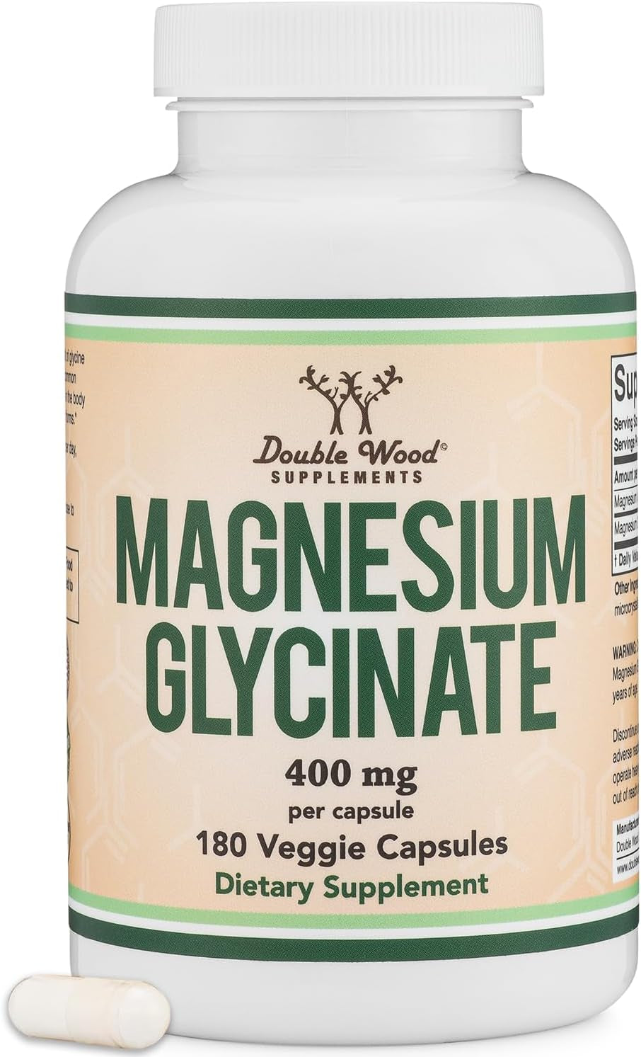 Magnesium Glycinate 400Mg, 180 Capsules (Vegan Safe, Third Party Tested, Gluten Free, Non-Gmo) High Absorption Magnesium by Double Wood Supplements