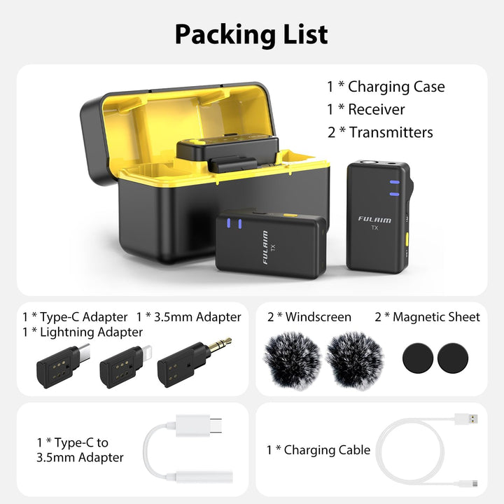 FULAIM X5M Wireless Lavalier Microphone System, Lavalier Lapel Mic with 18H Battery Life Charging Case for DSLR Cameras/Iphone/Android/Live Streaming