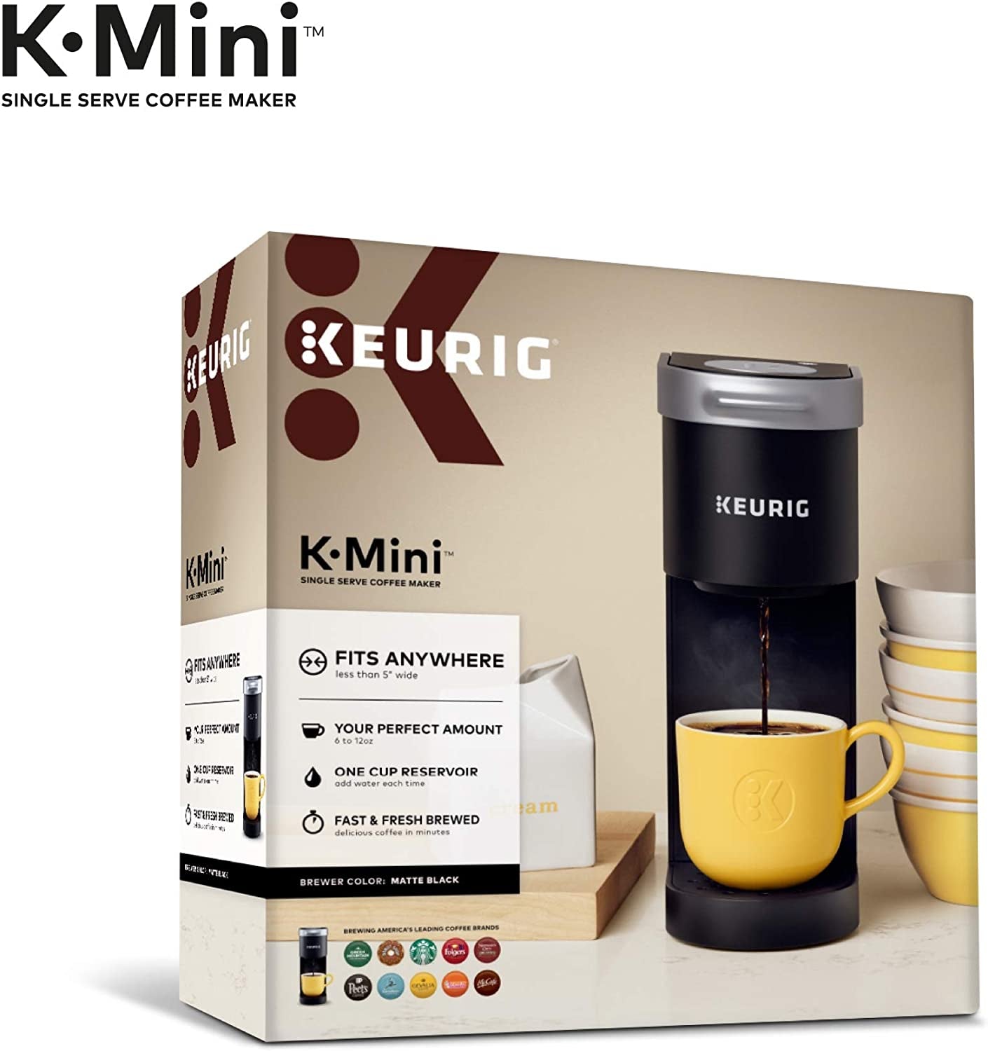 Keurig K-Mini Single Serve K-Cup Pod Coffee Maker, 6 to 12Oz Brew Size, with Cord Storage, Perfect for Small Spaces, Black