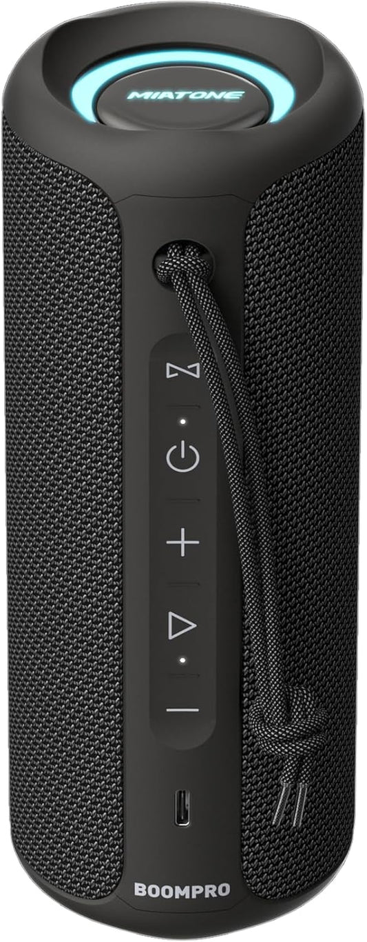 MIATONE Bluetooth Speakers 36W Portable Speaker with Stereo Sound Bass, Bluetooth 5.3 Wireless Speaker USB Type C Outdoor, 5000Mah 16H Playtime IPX7 Waterproof, Color Lights Speaker (Black)