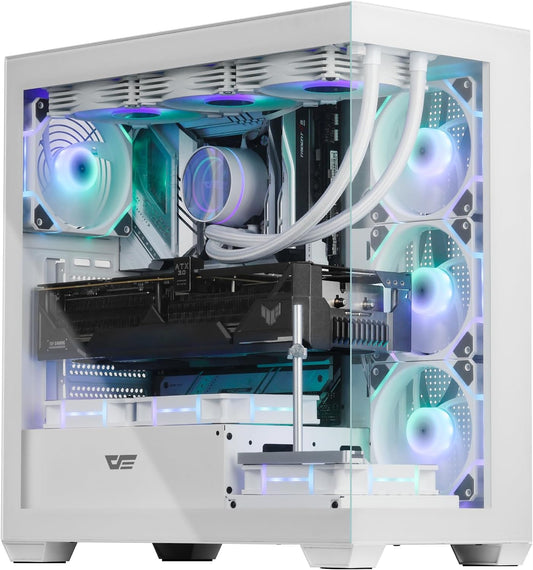 Darkflash ATX Mid-Tower PC Case, Pre-Install 4 PWM ARGB Fans Computer Case, Full View Dual Tempered Glass Gaming PC Case, Type C Port, Supports up to 360Mm Water Cooling Radiator,White(Ds900)