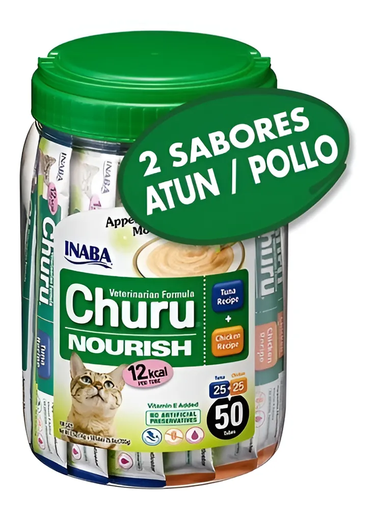 Snack cremoso Inaba Churu Nourish gatos atún y pollo 50 uds